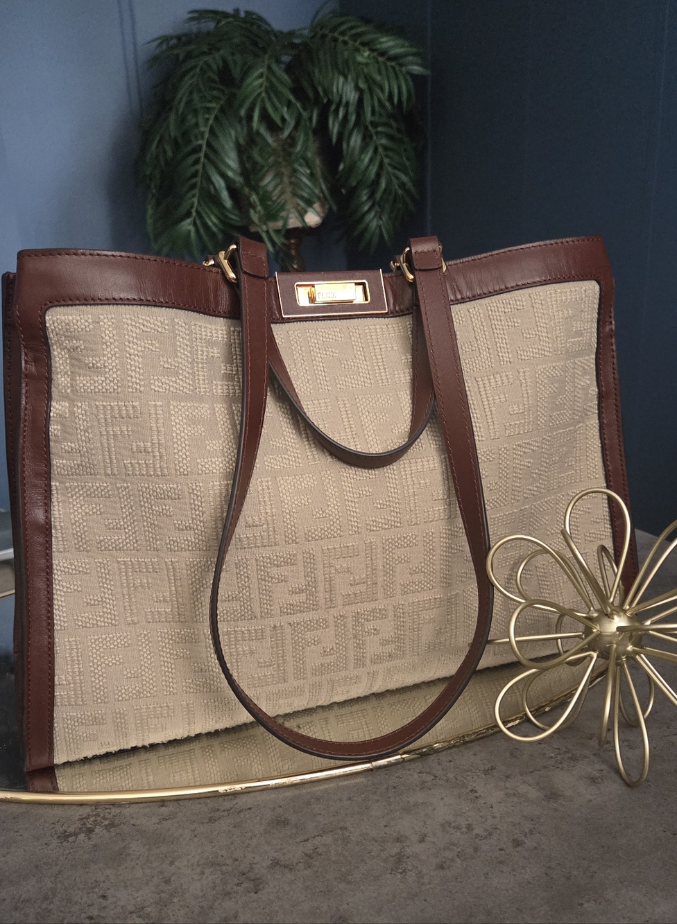 Luxe Monogram-Inspired Canvas & Leather Shopper Designer Vibes Chic & Structure